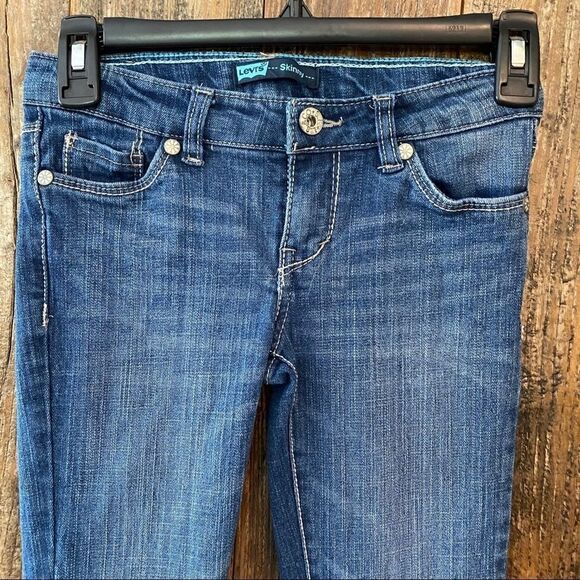 Levi’s Sz 8R Girls Blue Denim Skinny Western Embroidery Pocket School Jeans - Picture 5 of 9